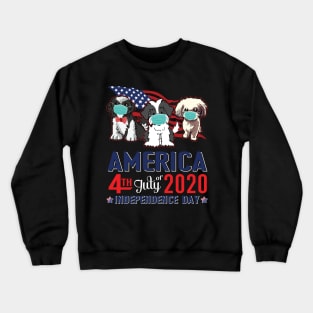 Shih Tzu Dogs With US Flag And Face Masks Happy America 4th July Of 2020 Independence Day Crewneck Sweatshirt